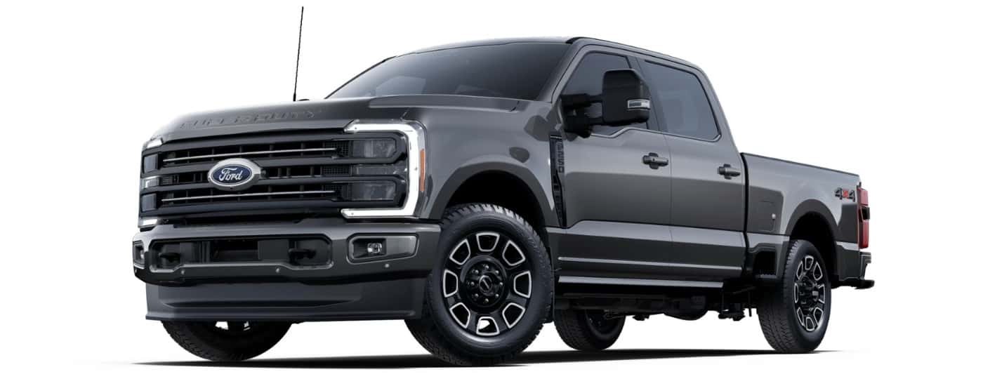 A grey 2025 Ford F-250 Platinum is angled left.