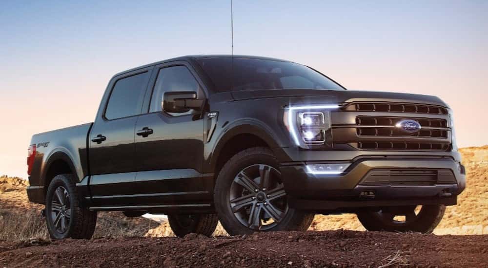 A black 2022 Ford F-150 XL Sport parked off-road on a ridge.