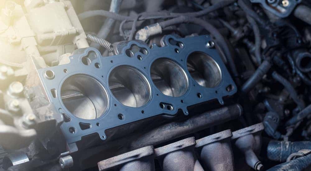 A head gasket installed on an engine.