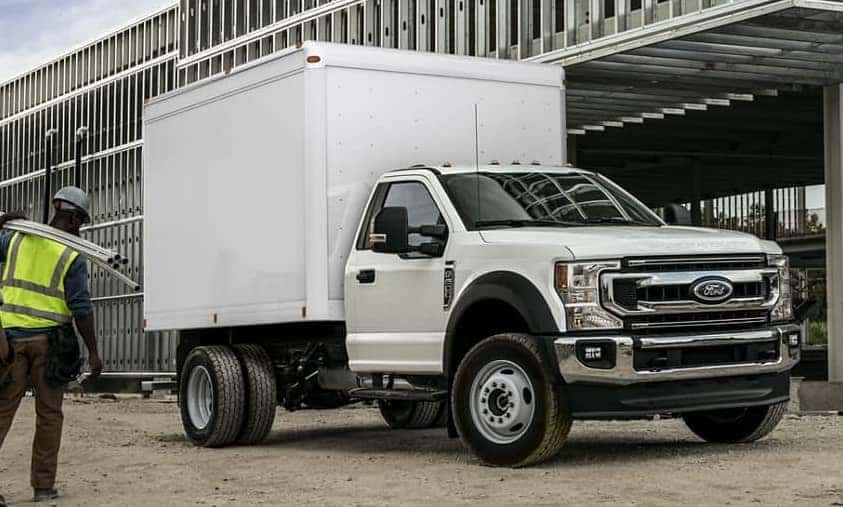 Ford commercial bobtail truck at construction site
