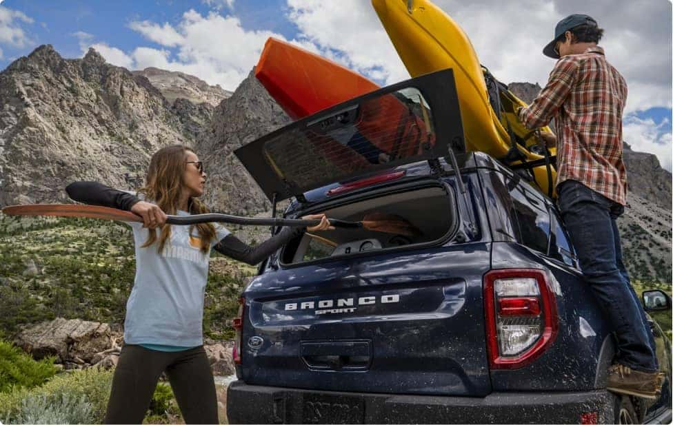 Packing of the Ford Bronco with kayaking and camping gear