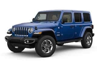 A blue 2019 Jeep Wrangler