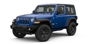A blue 2019 Jeep Wrangler