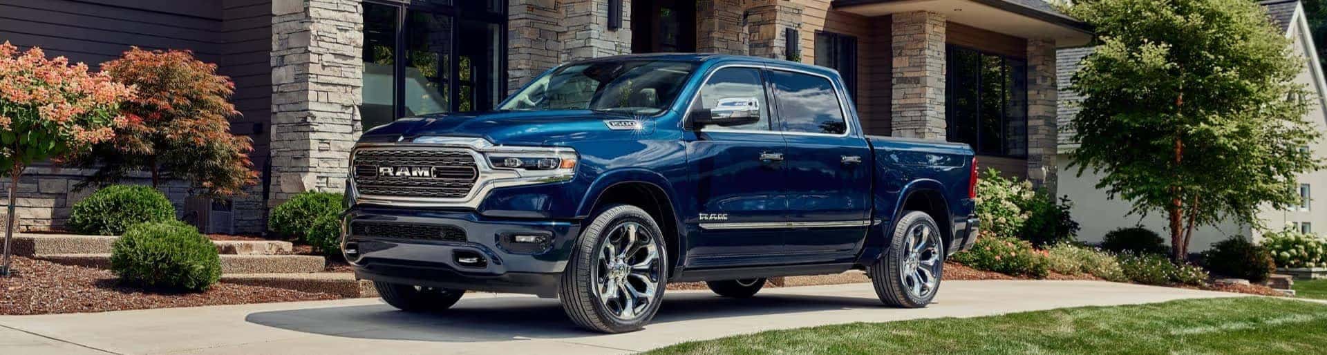 Blue ram vehicle parked outside