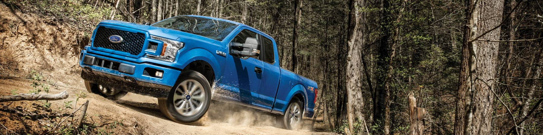 2020-Ford-F-150-drives-up forest trail