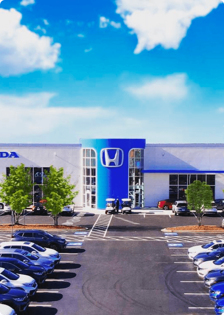 Front of Honda Dealership Lot