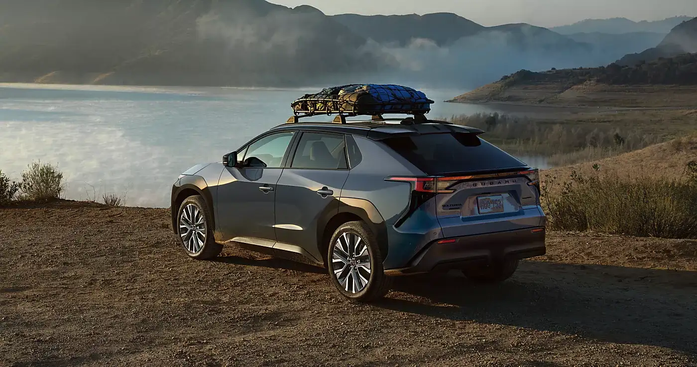 2026 Subaru Solterra with packed roof rack
