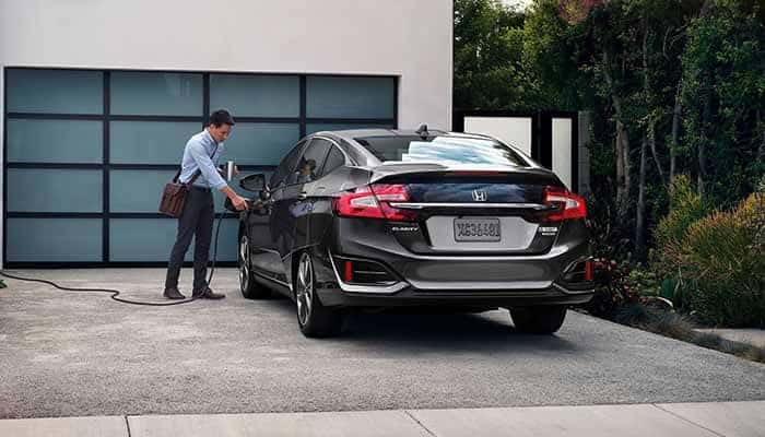 2018 Honda Clarity Plug In Hybrid plugged in outside the house