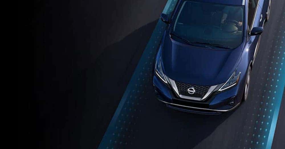 A blue 2020 Nissan Murano is shown from above.