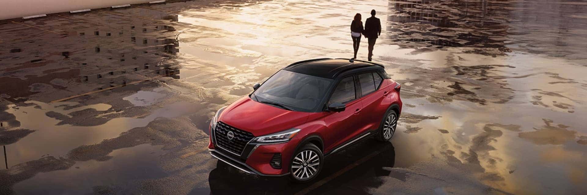 Red Nissan Kicks parked on a roof