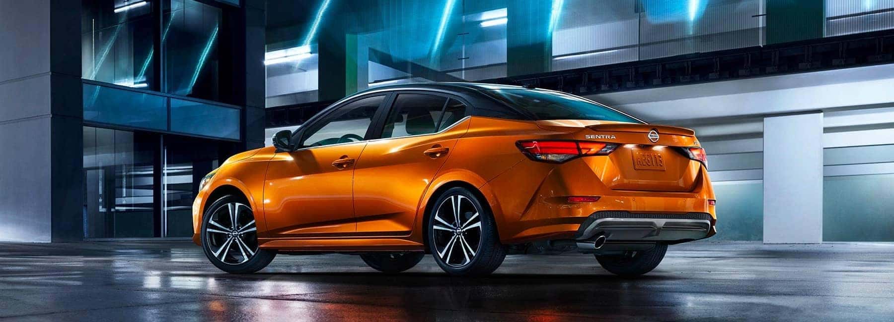 Orange Nissan Sentra rear view