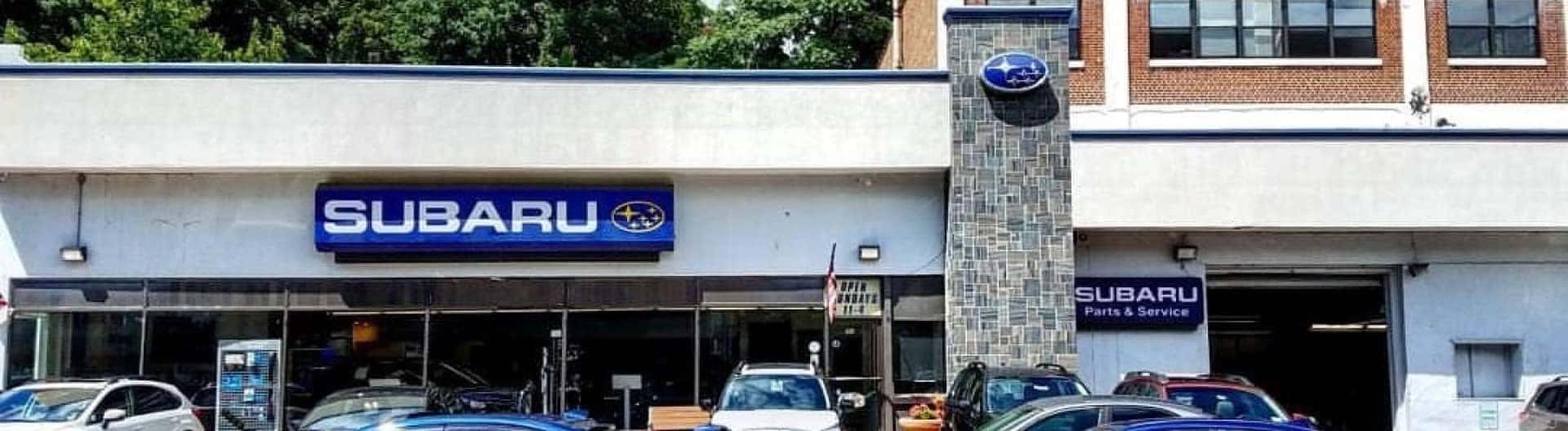 An exterior view of the top of a Subaru Dealership Building