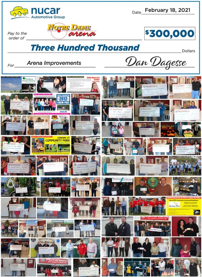 Community Involvement - Charitable Images and check to Notre Dame
