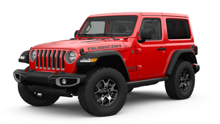 Red 2019 Jeep Wrangler Rubicon on a transparent background