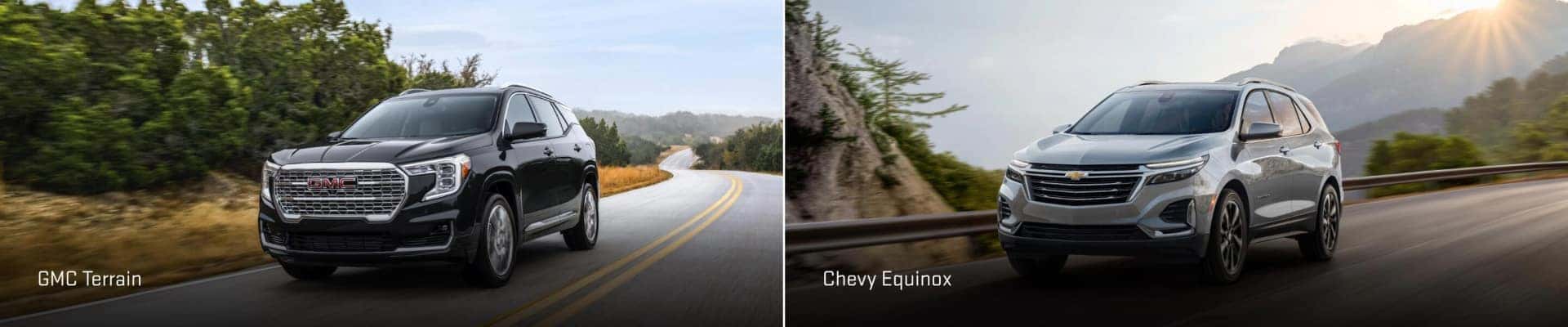 A black 2024 GMC Terrain over a silver 2024 Chevy Equinox.