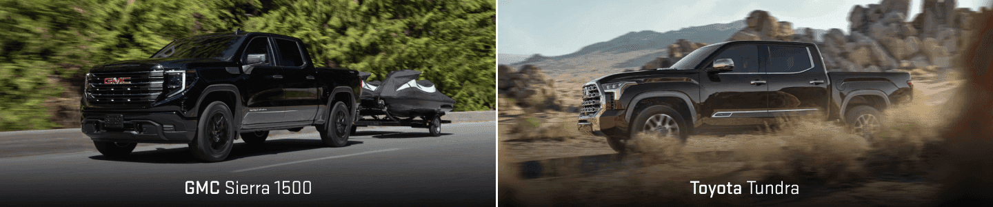 A black GMC Sierra 1500 aside a black Toyota Tundra.