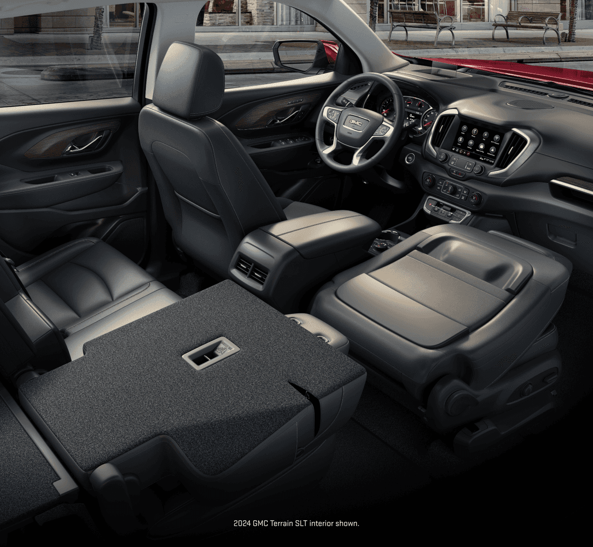 The black interior in a GMC Terrain SLE.