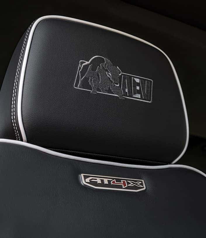 The black seat in a 2023 GMC Sierra 1500 AT4X AEV Edition.