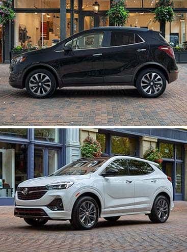 A black Buick Encore over a white Buick Encore GX.