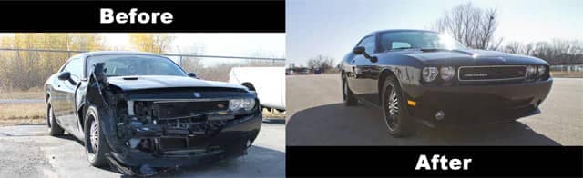 before and after photo of repair at Parks CDJ collision center