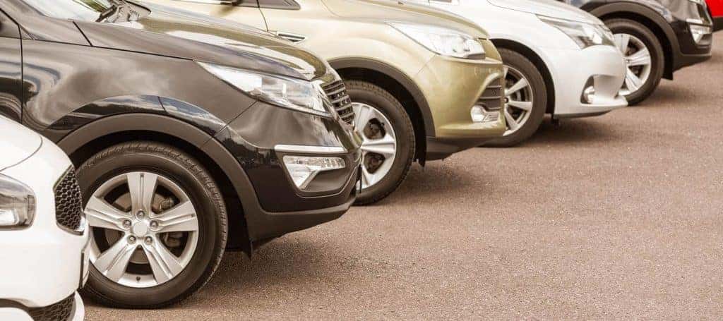 cars lined up in a parking lot