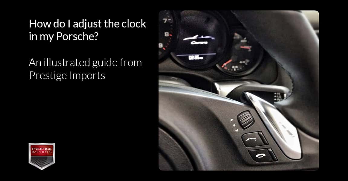 Photo of Porsche steering wheel controls. Used to illustrate the article "How do I adjust the clock in my Porsche?".