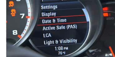 Step 4 - Select "Date and Time" on the Multi-Function Display How do I adjust the clock in my Porsche - Step 4 - In Dash display of Porsche Settings, "Date and Time" Highlighted
