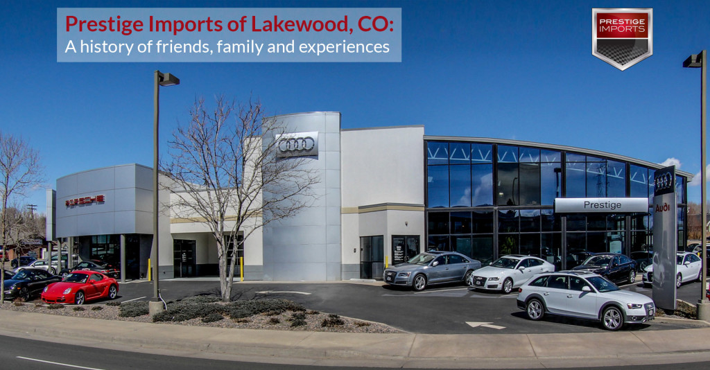 A photo of the exterior of Prestige Imports of Lakewood, a Porsche and Audi Dealer in Colorado.