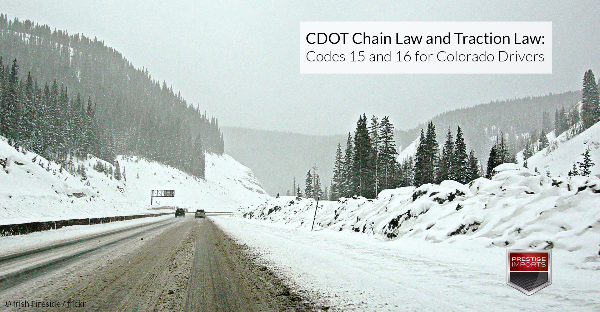 I-70 in the Colorado Mountains covered in snow and ice - CDOT Chain Law and Traction Law - Codes 15 and 16 for Colorado Drivers