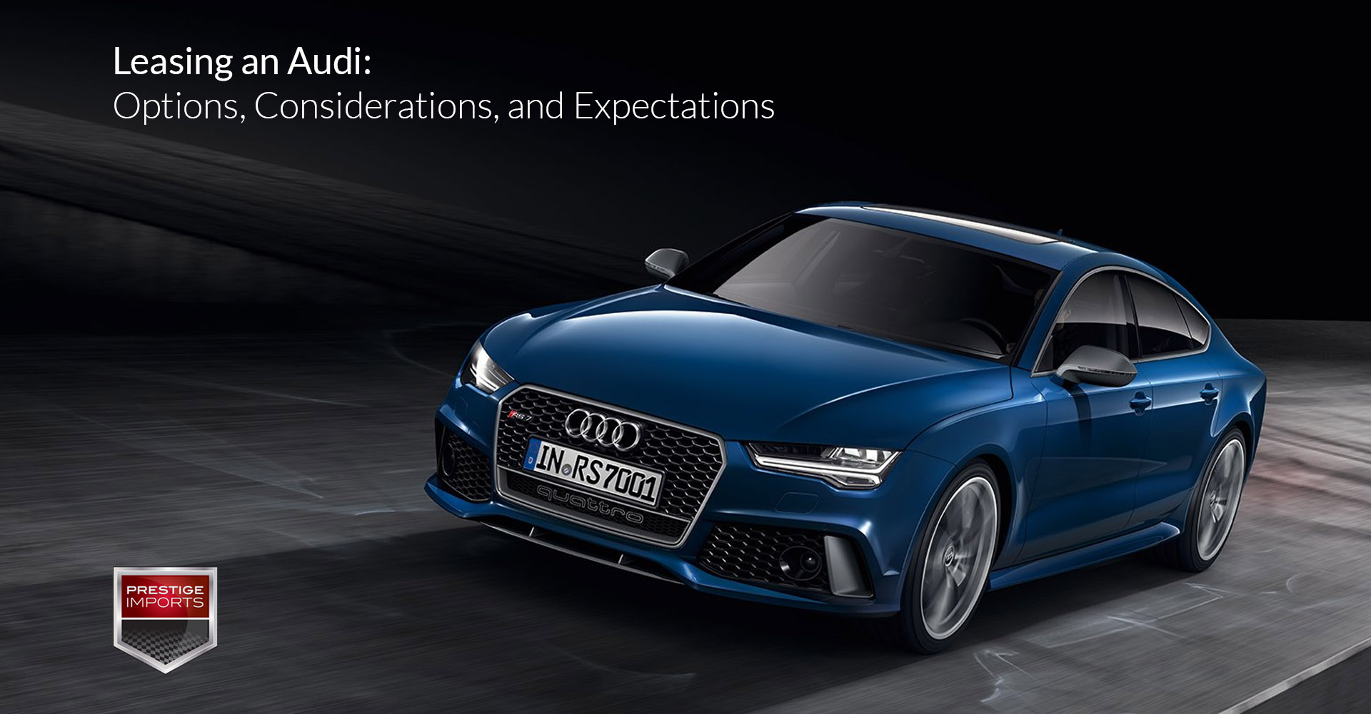Photo of a blue Audi RS7, used to illustrate the article "Leasing an Audi - Options, Considerations, and Expectations"