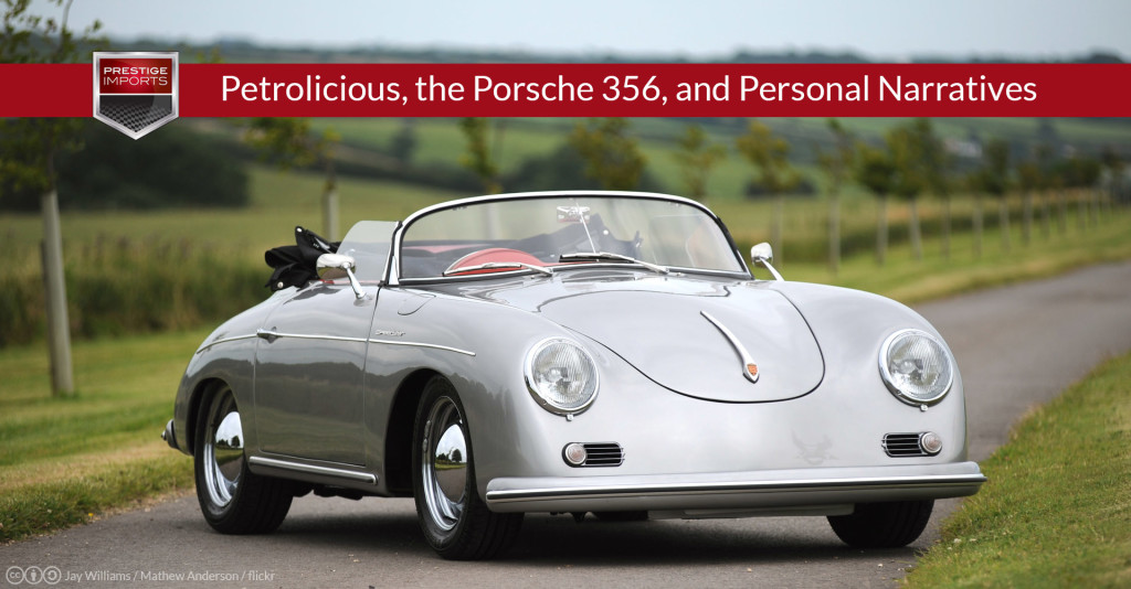 Photo of a Porsche 356 on a country road. Used to illustrate the article "Petrolicious, the Porsche 356, and Personal Narratives"