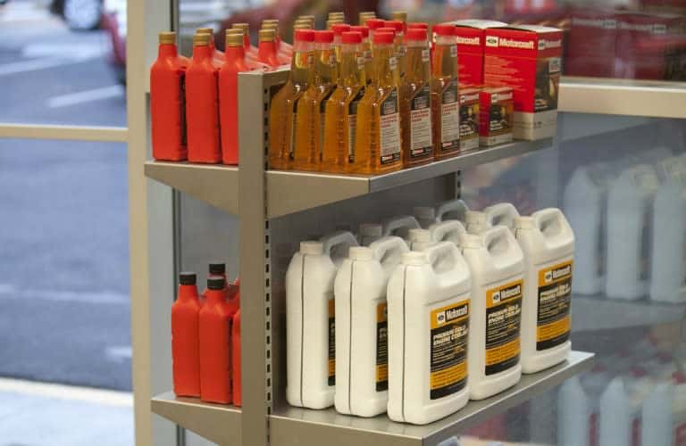 shelves with engine coolant