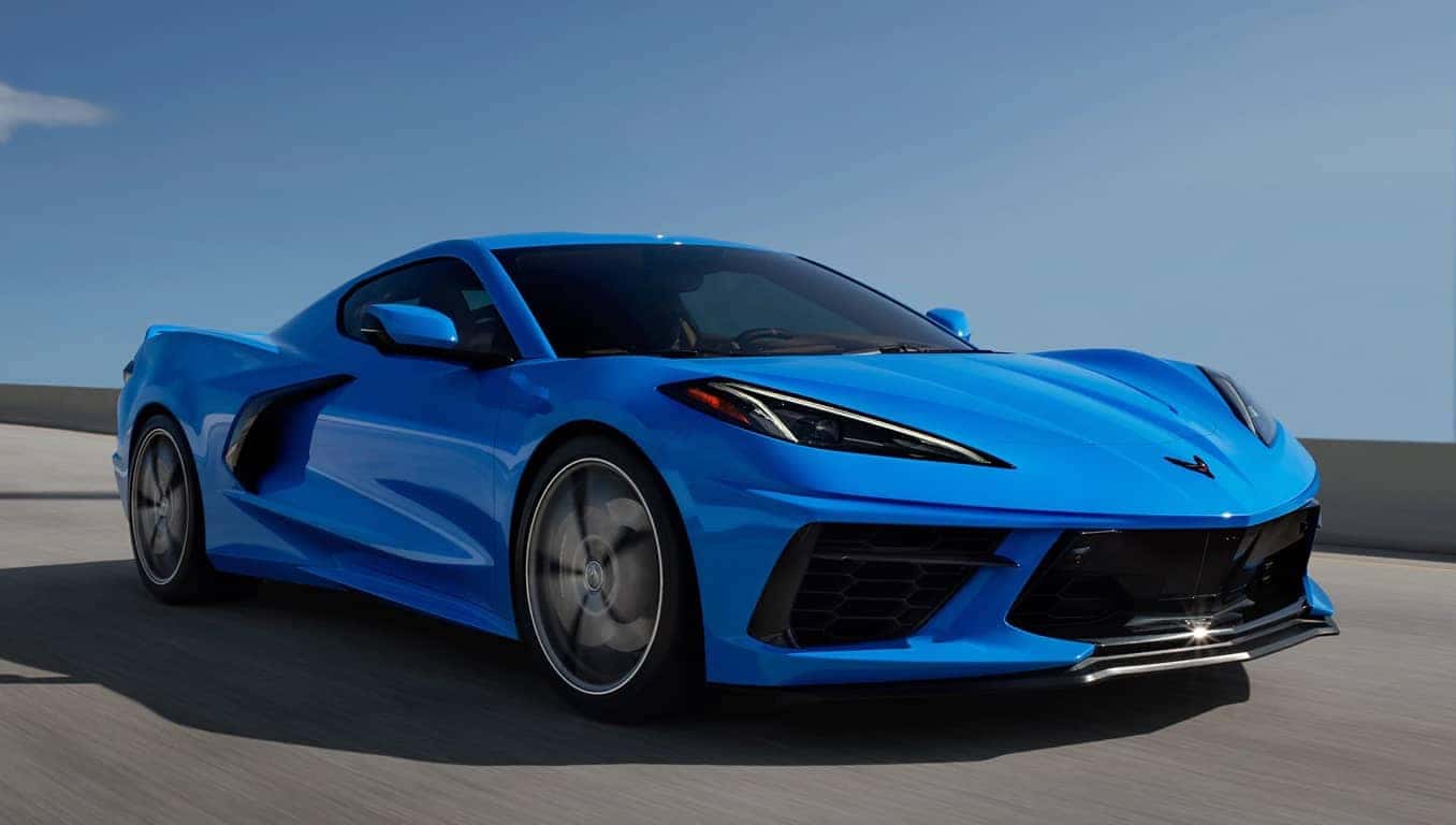 2020 Blue Corvette Angled Front View Driving Crop2020 Blue Corvette Angled Front View Driving Crop