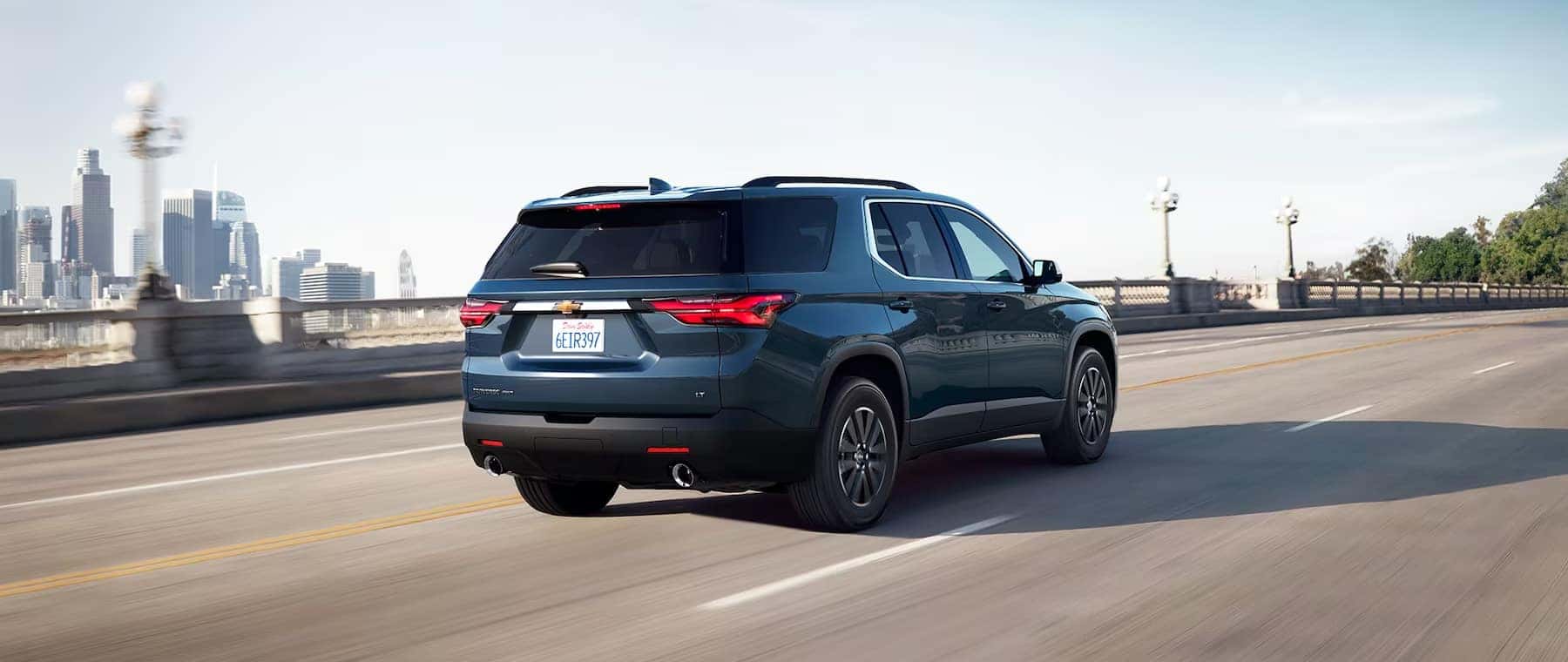 An exterior shot of a Chevrolet vehicle on the road.