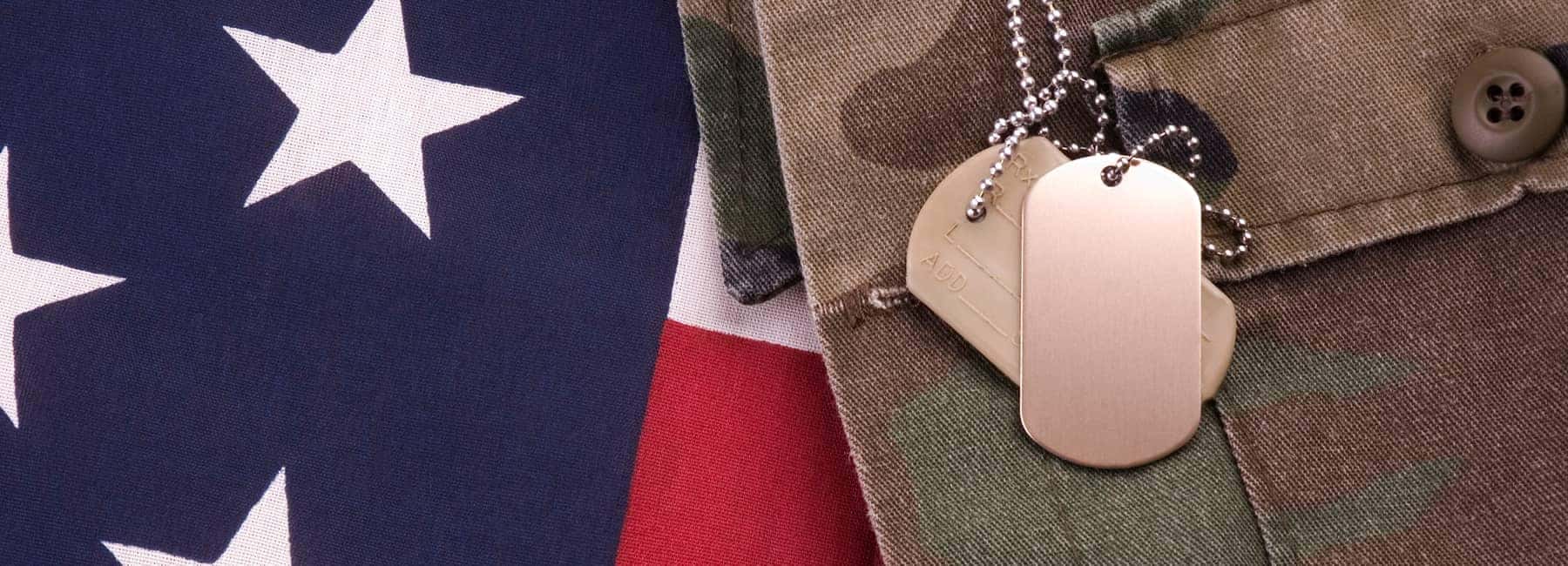 Picture of the american flag with a military outfit