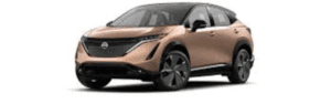 Bronze Nissan Ariya with blakc decals against a white back drop