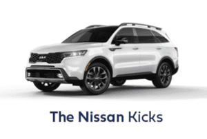 White Nissan SUV with silver rims and black decals against a white backdrop