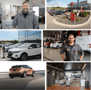 Collage of Russ darror service and car pictures against a white outline backdrop. 