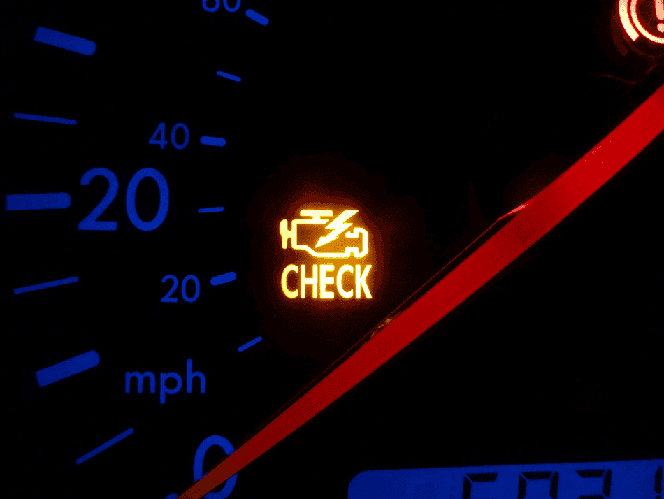 Check engine light on a vehicle