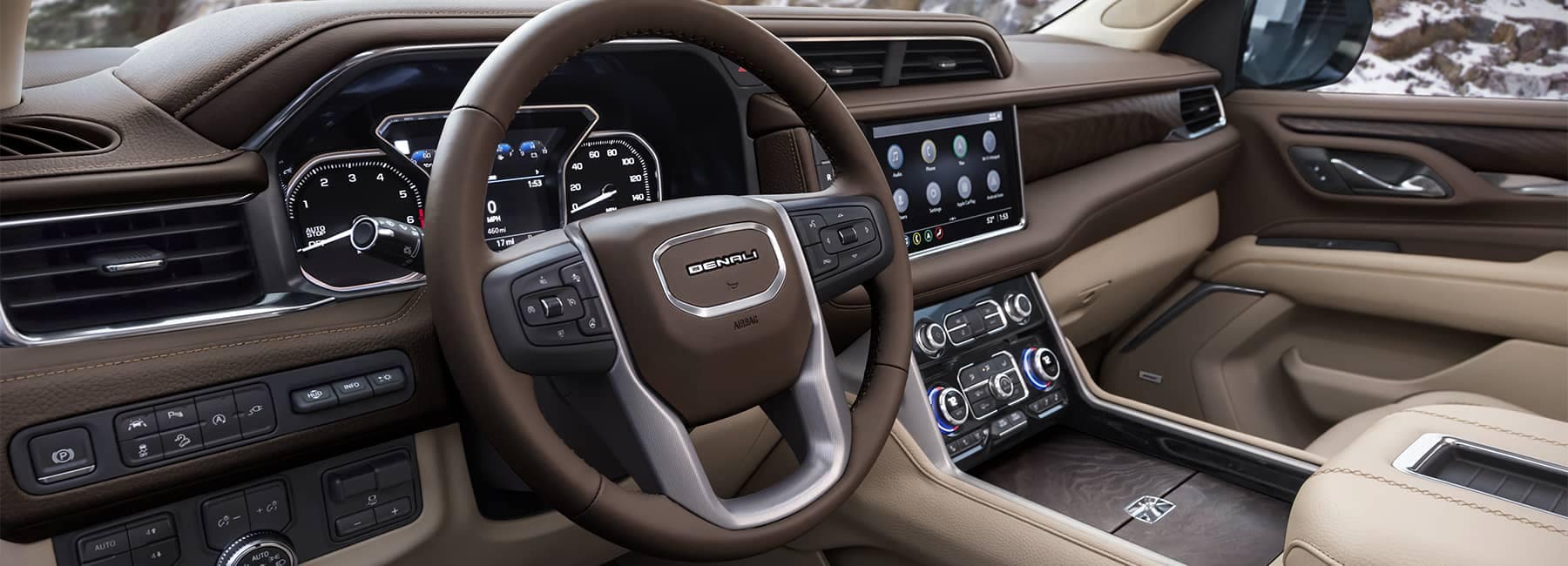 2021 GMC Denali Interior in brown and tan leather