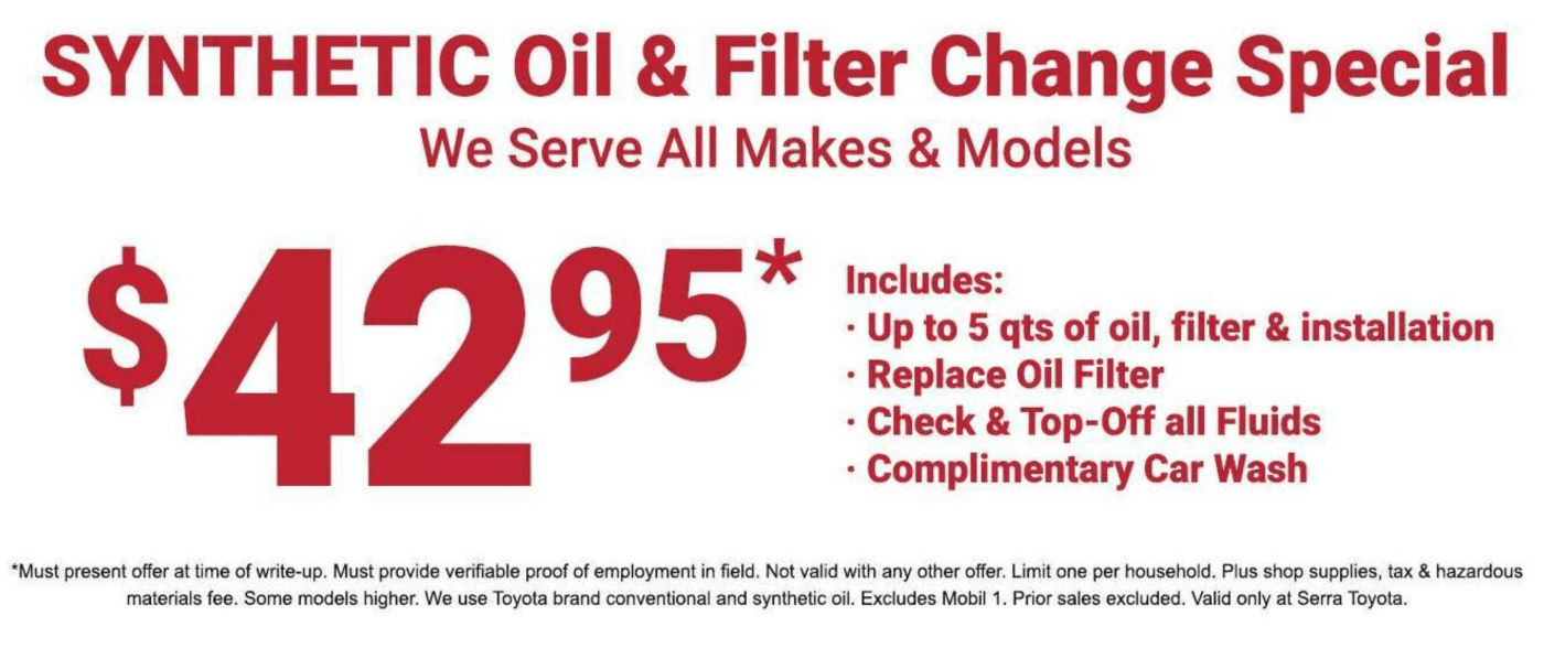 serra toyota decatur synthetic oil and filter special