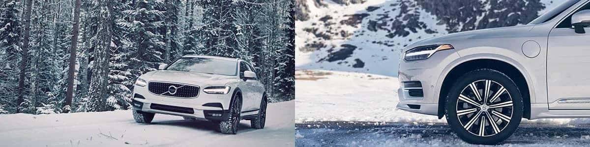 Volvo driving through snow