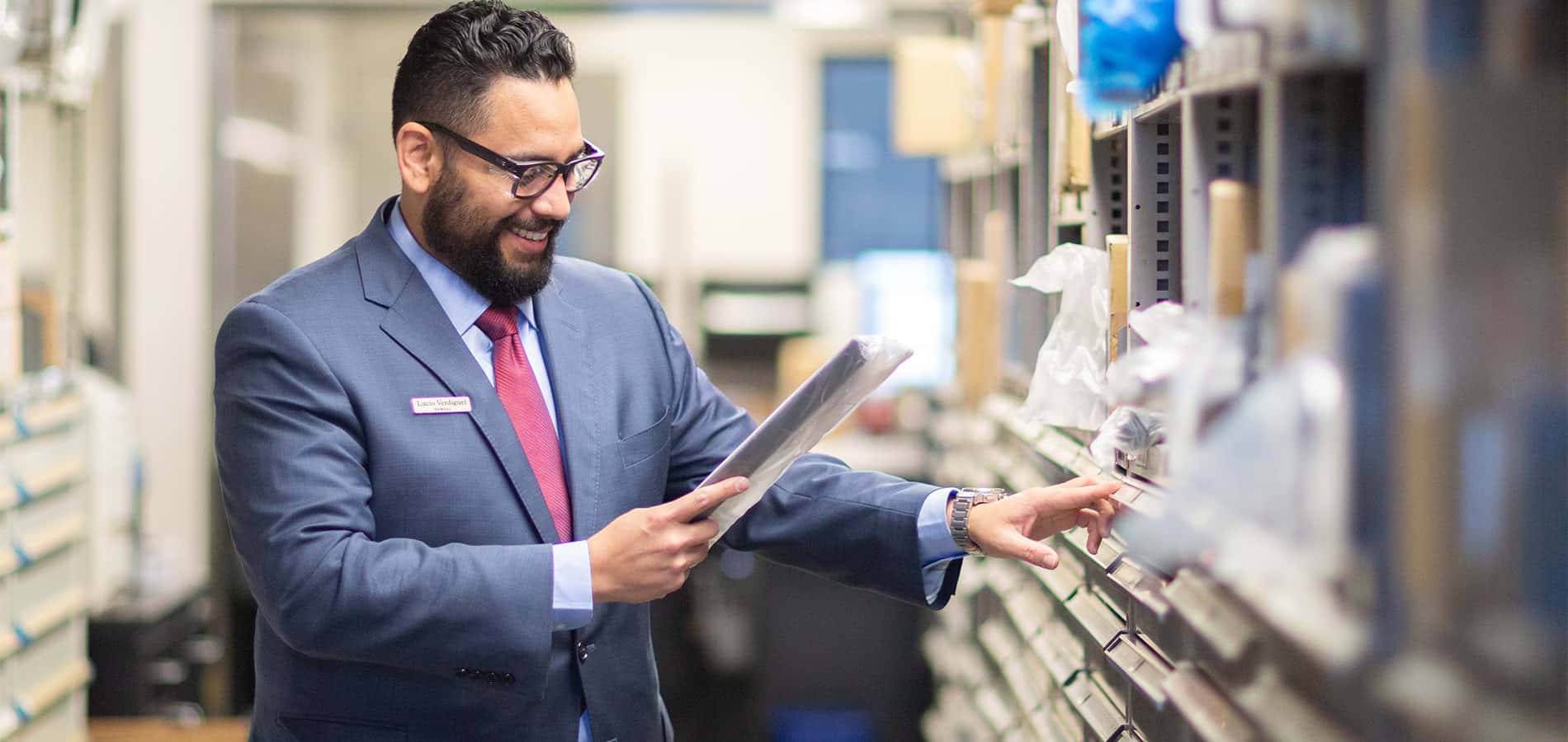 Businessman looking at papers