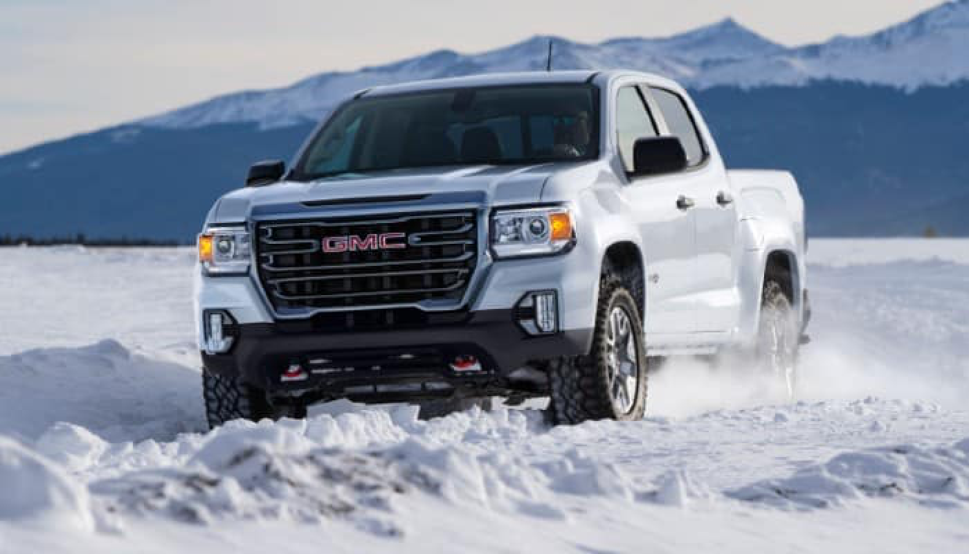 gmc truck drives in snow