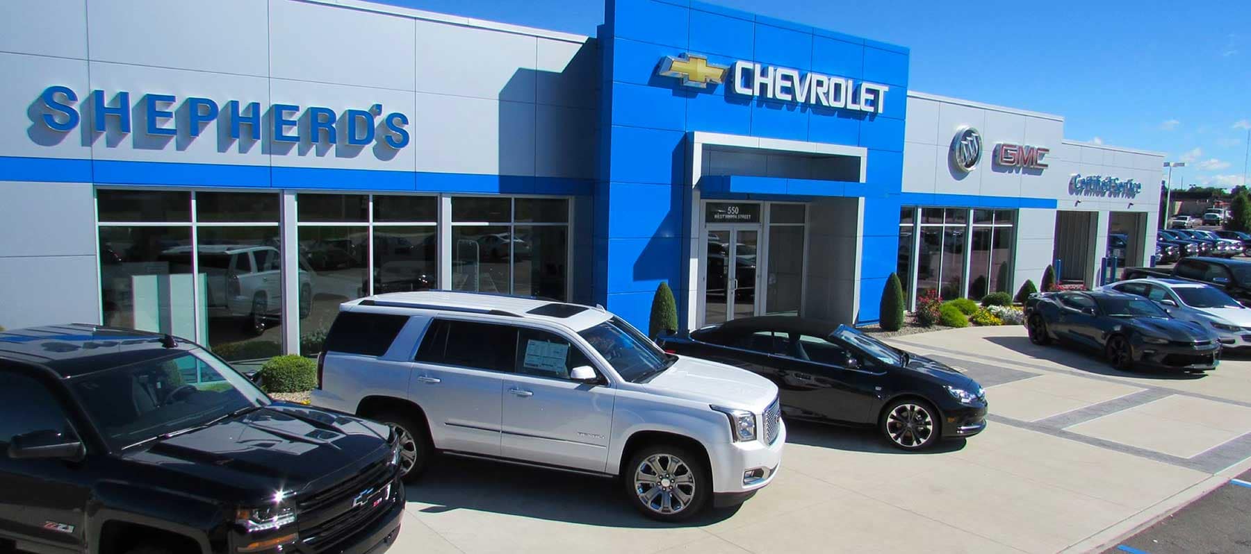 An exterior shot of a Chevrolet dealership