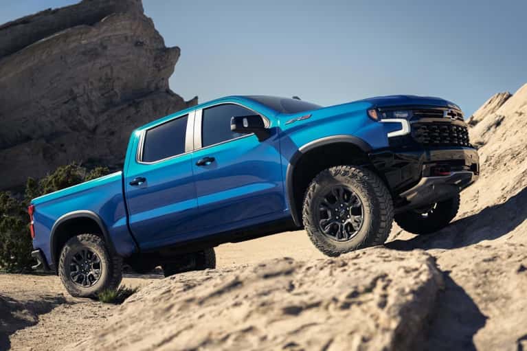 2026-Chevy-Silverado-parked-on-inclining-rock
