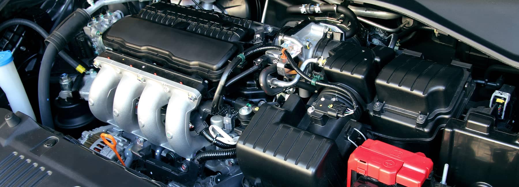 A photo of a V8 engine bay under the hood