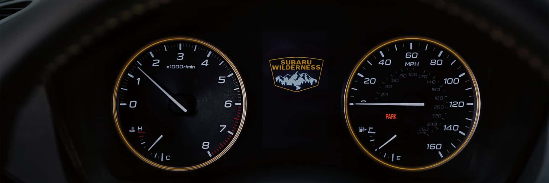 Heads up display and gauges of a Subaru vehicle.