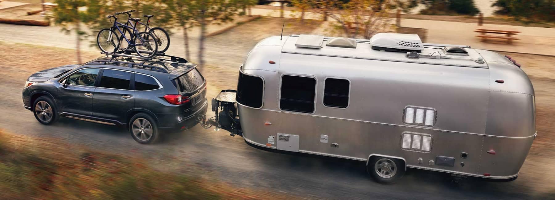 2022 Subaru Ascent-angled sideview-pulling camper w_ bikes- gray