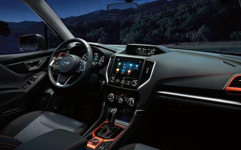 A close-up of the SUBARU STARLINK Multimedia touchscreen on the 2021 Forester